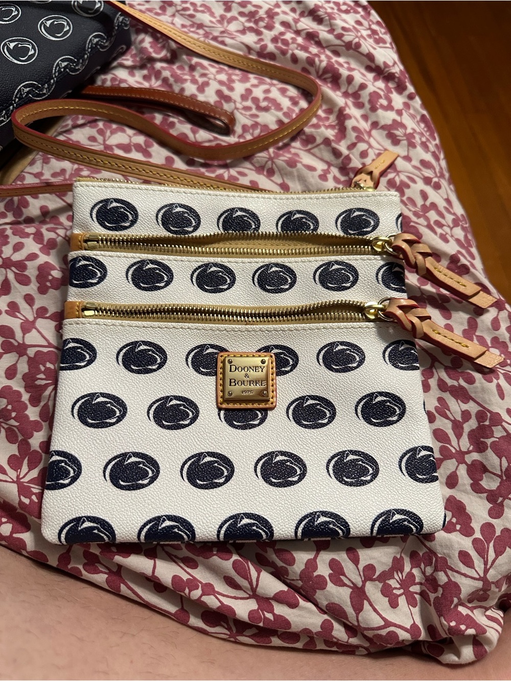 Penn State Dooney & Bourke White and Navy Logo Triple-Zip Crossbody